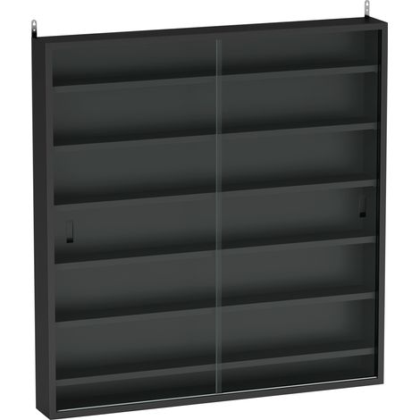 Bacheca Vetrina a Muro con 6 Ripiani Regolabili 80x9.5x83 cm in Legno Nero (1/5)