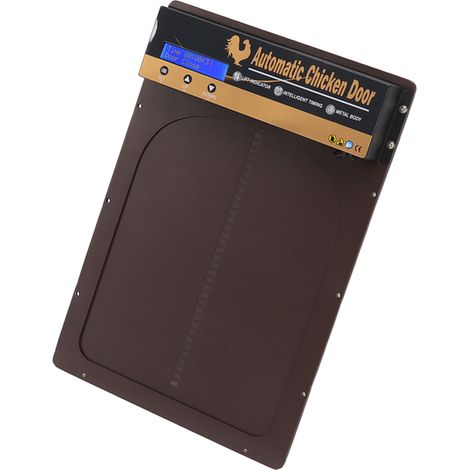 Porte de poulailler automatique à piles avec minuterie, compatible avec poules, canards et oies. 100-240 V, prise britannique, marron. (1/5)