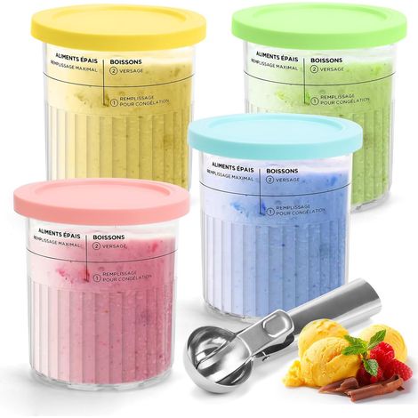 Bacs à Crème Glacée pour Ninja Creami, Lot de 4 Récipients à Crème Glacée avec Couvercles et Cuillères, Pot Glace Réutilisables Compatible avec Ninja Sorbetières Deluxe NC501 NC500 Series (1/5)