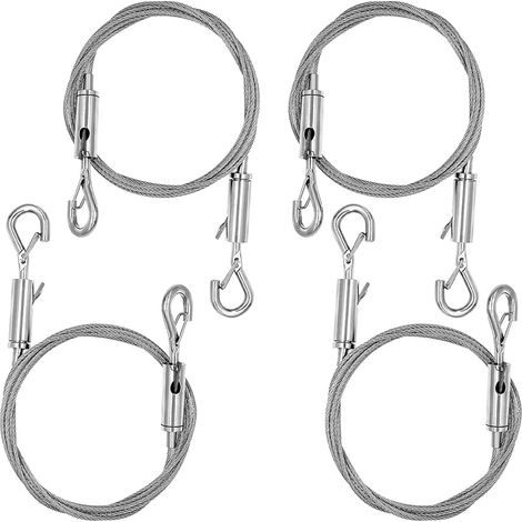 4 Pièces Câble en Acier Inoxydable Kit 2m × 1,5 mm Corde Cable Acier Inoxydable, Câble Photo Câble Acier avec Double Crochet Réglable pour Cadre Photo Vêtements Rideaux Lumières (1/5)