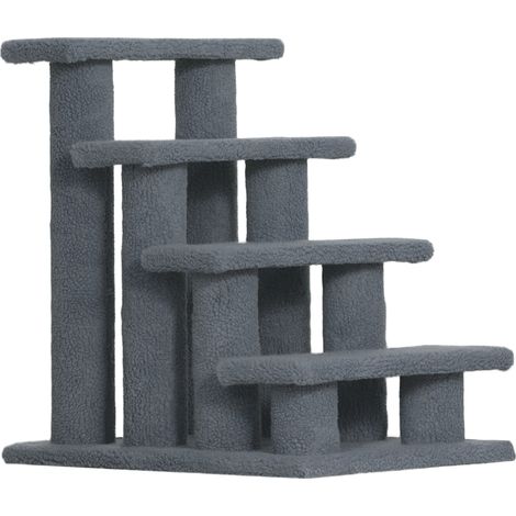 Escalier 4 marches animaux effet laine bouclée gris 61 x 41 x 60 cm