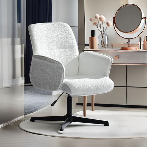 Fauteuil pivotant et réglable en tissu bouclette blanc et métal noir