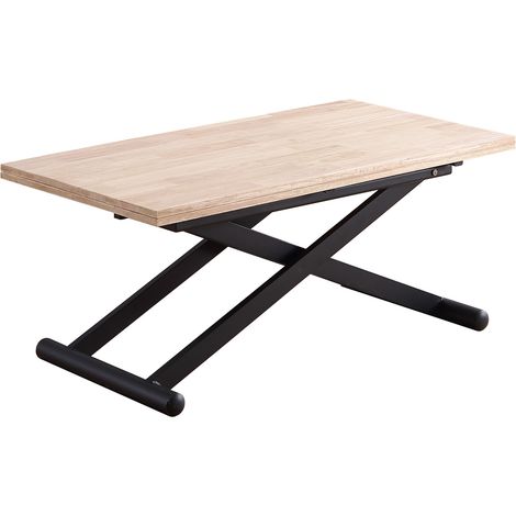 Table Centrale Relevable Et Extensible Chêne Nordique Naturel / Noir. (1/5)