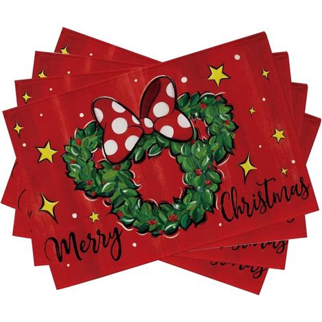 Weihnachts-Tischsets – 4er-Set – Kranz-, Schleifen- und Sterndekorationen für Küche, Party, Heimdekoration, 30 x 45 cm. (1/5)