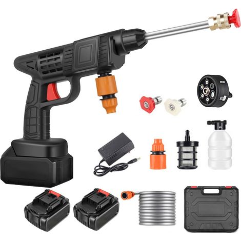 Cleaner High Pressure without Wire Portable Max 90 Bar with 2 Batteries, Nozzle Multi-pulverisation 6 in 1, Hose of 5M, Lance Extension, Tool of Cleaning of Car in Full Air for Garden (1/5)