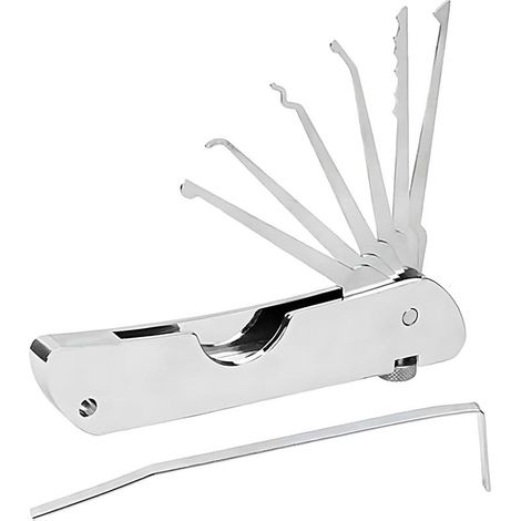 7-in-1 Schlossöffnungsset, tragbares Klappwerkzeug, Edelstahl-Schlüsselreparaturwerkzeug mit Einzelhaken, Multifunktionswerkzeug mit sicheren Schnellöffnern (1/5)
