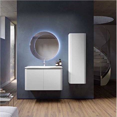 Mobile Bagno Icona95 cm SospesoBianco Opaco Base 2 cassetti - Lavabo in Resina (1/5)