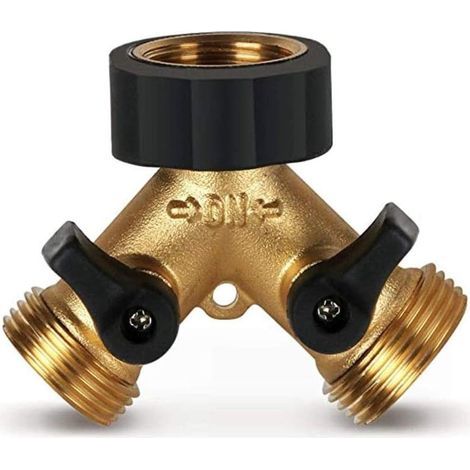 2-Wege-Y-Verteiler für Gartenschläuche, Doppelwasseranschluss für Waschmaschine, 3/4-Zoll-Wasserverteiler zum Anschluss von 2 Geräten, Messing (1/2)