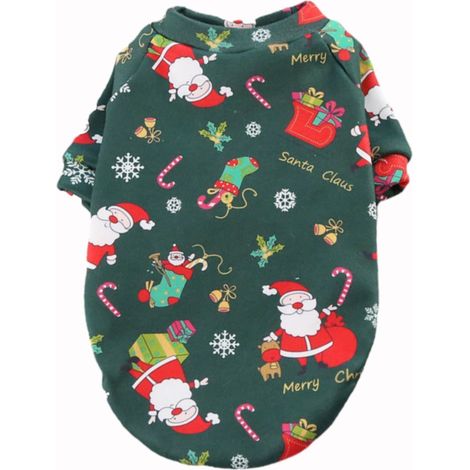 Pull Chien - Tricot Coton Polyester - Pour Chiens Moyens et Grands - Motif Noël Renne Flocon - Vert - Taille L à XL - 1 Pièce (1/5)