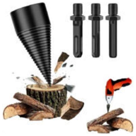 42mm Wood Splitting Drill Bit, 4PCS Splitting Logs Wood Set with 3 Drilling Handles, Log Splitter for Firewood Machine, Drill Screw Cone Log Splitter Easy to Split (1/5)