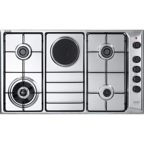 De'Longhi FLA 49 RD Family Piano cottura Combi 90 cm 4 fuochi gas 1 piastra elettrica 1000W griglie smaltate colore Acciaio Inox
