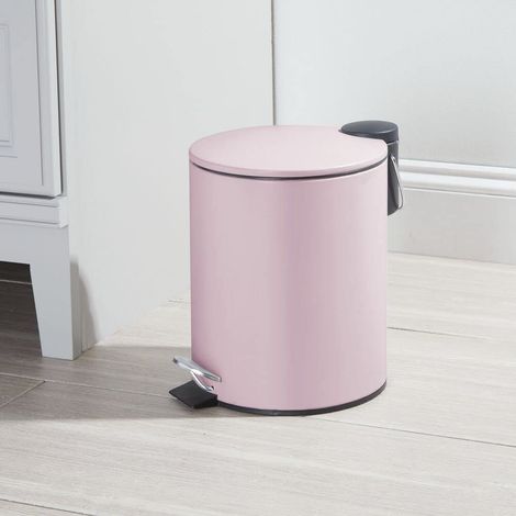 Poubelle ronde à pédale – Poubelle en métal de 5 L avec pédale, couvercle et insert en plastique – Poubelle domestique pour salle de bain, cuisine et bureau – Violet (1/5)