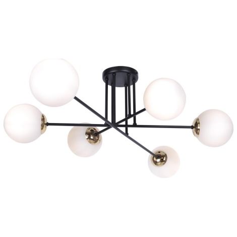Lustre Kaja ISLA 6xE14 noir, globes verre blanc LED