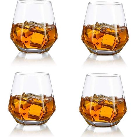 4 Verres à Whisky Inclinés Géométriques – Fond Lourd