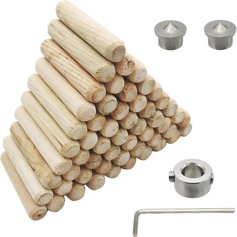 Cheville en Bois 8mm, Assortiment de Tourillons, 55 Pièces avec 2 Pointes de Centrage et 1 Butée de Profondeur, pour Artisanat, Bricolage, Travail du Bois (1/5)