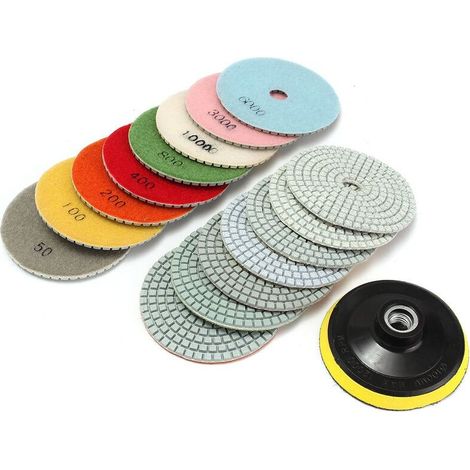 16pcs Brosse de polissage diamant 4 quotkit de disque de broyeur granit marbre pierre béton (1/3)