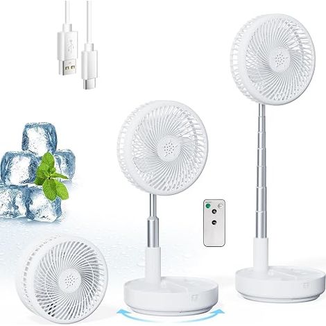 Ventilateur portable USB-C de 8 pouces, ventilateur oscillant rechargeable à 4 vitesses avec télécommande pour camping-car et croisière (blanc) (1/5)