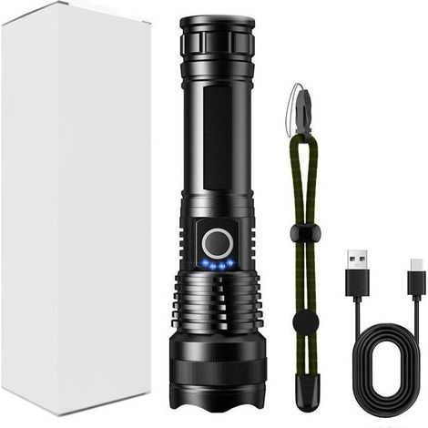 Lampe de poche rechargeable, lampes de poche tactiques 2000 lumens élevés, lampes de poche USB C lumineuses, lampes de poche portables pour le camping, la police, etc. (1/5)
