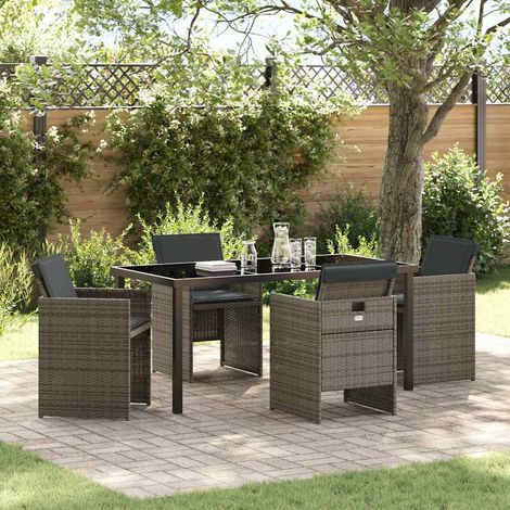 Garden Dining Set with Cushion Folding 5 pcs Grey Poly rattan vidaXL