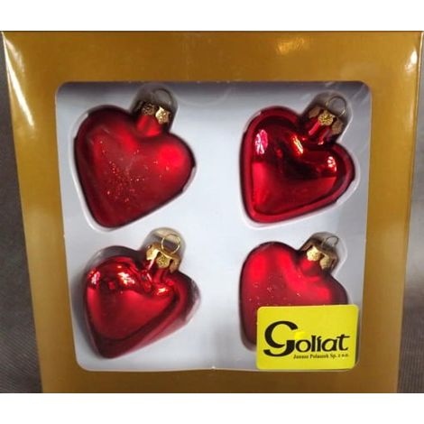 Set di 4 palline di vetro rosse a forma di cuore
