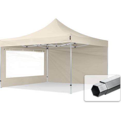 4x4m Pop Up Gazebo PROFESSIONAL Aluminium 40 mm, incl. Sidewalls with Panorama Windows, cream High Performance Polyester approx. 400g/m² (1/5)