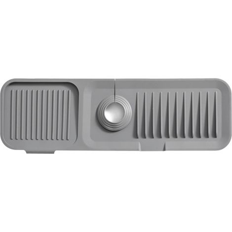 Tapis de Robinet en Silicone - 45 X 14 cm Tapis Anti Eclaboussure Evier - Tapis Absorbant Dévier Cuisine, Salle de Bain - Gris (1/5)