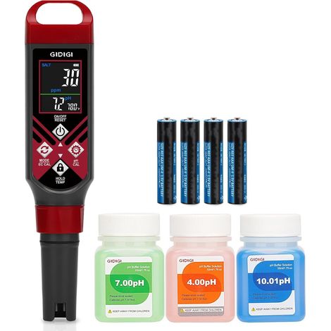Testeur de sel pour piscine, Testeur pH avec écran couleur,Affichage simultané du pH, la salinité et température,Convient aux piscines, aquariums, spas et hydroponiques (1/5)