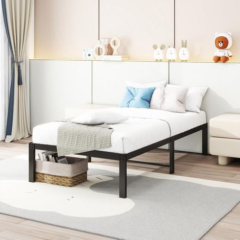 Metal Bed 90 x 200 cm with Metal Slatted Base Bed Frame 90 x 200 cm Easy Assembly Large Storage Space Black (1/5)