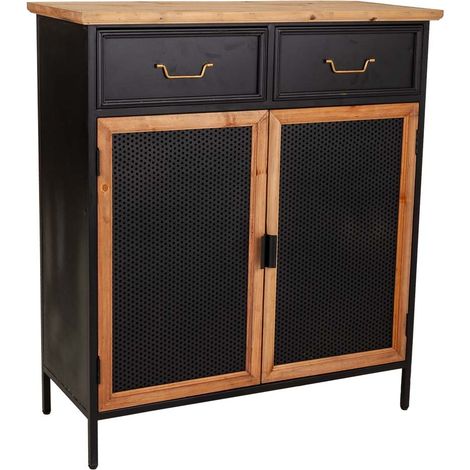 Recibidor de madera y metal negro 80x34x90