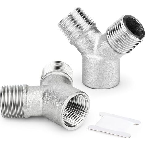 FOREHILL 2 PCS Convertisseur pour raccord en Y, filetage fractionné  3/8 mâle x 3/8. femelle, acier inoxydable 304 Filet coulé à 3 voies Raccordement par écrou pour raccord en Y