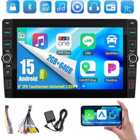 Autoradio 8" DAB+ 23/64 Go Android 15, CarPlay, GPS, RDS, Bluetooth 4.1, 2 DIN - 2+64G (1/5)