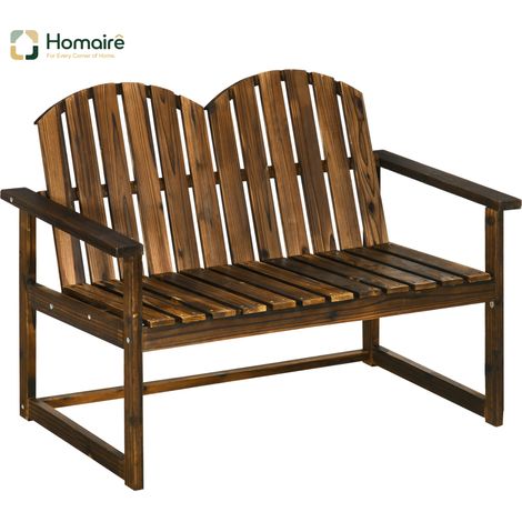 HOMAIRE Gartenbank 2-Sitzer Holz mit Rückenlehne und Armlehne für Garten und Balkon, belastbar bis 240 kg, verkohlt