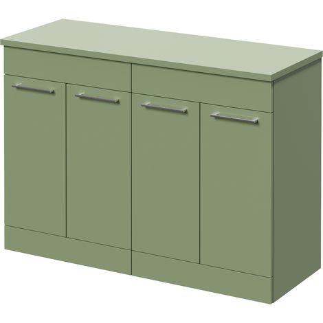 Napoli 460 Olive Green 1200mm 4 Door Vanity Unit for Countertop Basins - 1200mm - Chrome 160mm Handle