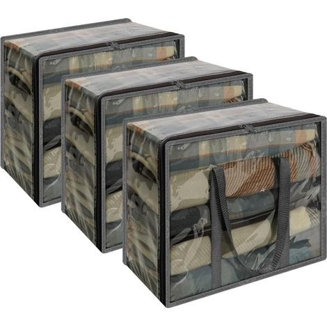 Lot de 3 sacs de rangement pour couettes 40L gris avec poignées renforcées (1/5)
