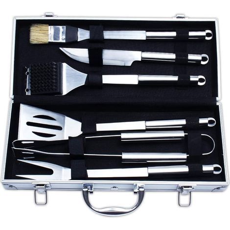 6 Piece BBQ Grilling Tool Set, Premium Grilling Accessories - Spatula, Tongs, Fork, Knife, BBQ Brush and Basting Brush (1/5)