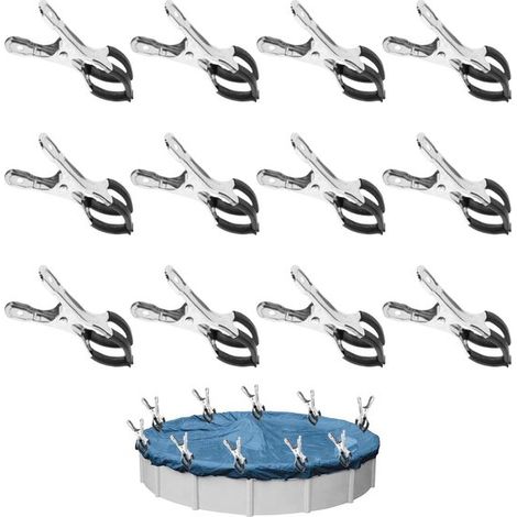 12 clips metálicos，Para cubiertas de piscinas e invernaderos，Con almohadillas protectoras，Aptos para piscinas elevadas (1/5)