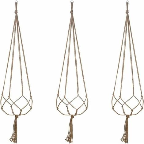 Macrame hanging basket, 3-piece hanging plant basket made of cotton rope for indoor and outdoor use, for decorating ceilings, balconies and walls (122 cm) (1/5)