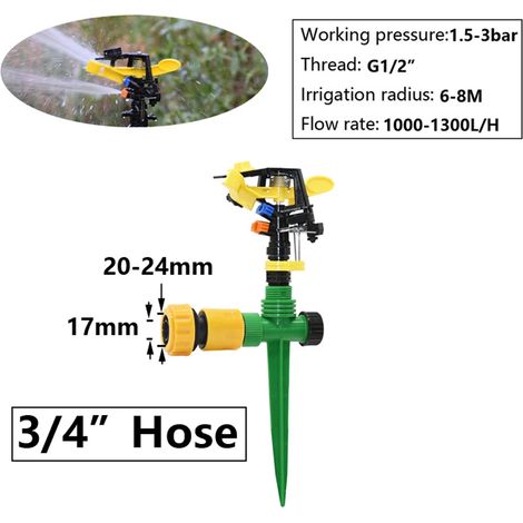 (D) Arroseurs à jet rotatif à 360 degrés, buses à bascule à double sortie, filetage mâle 1/2", pour l'irrigation agricole et de jardin. (1/5)