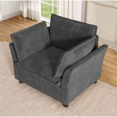 Fauteuil lounge 1 place avec accoudoirs, tissu chenille gris, 90 × 81 × 87 cm, REDOM (1/5)