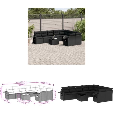 10-tlg. Garten-Sofagarnitur mit Kissen Schwarz Poly Rattan - Gartenmöbel - Outdoor Möbel - Lounge Set - Rattan Gartenset - Sofasatz - Home & Living (1/3)
