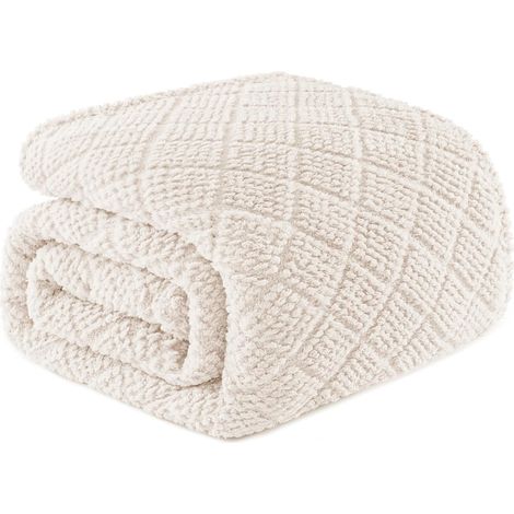 Plaid Couverture Polaire en Microfibre, Couverture Jeté de Canapé en Gaufrée Chaude, Douce pour 4 Saisons, 230X230CM, Blanc (1/5)