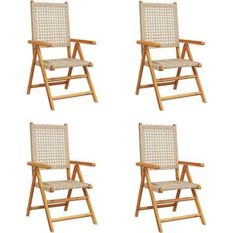 Sedie Giardino Reclinabili 4 pz Sedute da esterno Beige Polyrattan Legno Massello (1/4)