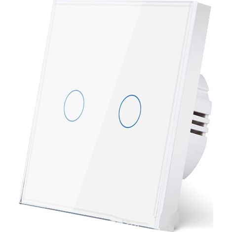 Pannello di controllo touch in vetro temperato bianco e nero, AC 100-240V, 2 pulsanti (standard europeo). (1/3)
