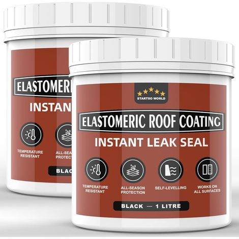 Étanchéité toiture caoutchouc liquide 2L noir, membrane élastique imperméable, sans primaire, résistante UV, revêtement pour toit plat, gouttière, béton, bois, métal, bitume (1/5)