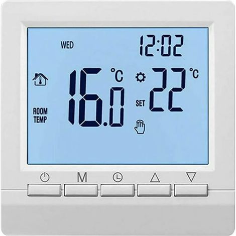 Thermostat Chauffage Chaudière - Régulateur Température Batterie 1,5 V - Écran Rétro-Éclairé Blanc - Programmation Hebdomadaire - Protection Antigel - Sécurité Enfant - 1 Pièce