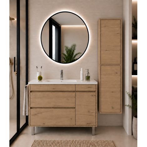 Mueble de baño con lavabo ORIGENBATH CAPRERA sin espejo 60x45 cm estepa con columna (1/5)