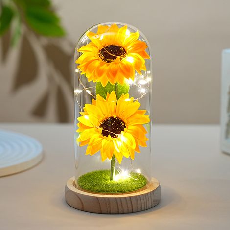 Regali di girasoli - Regali di San Valentino - Donne - Girasoli artificiali sotto cupole di vetro - Regali di girasoli stabilizzati - Anniversari (1/3)