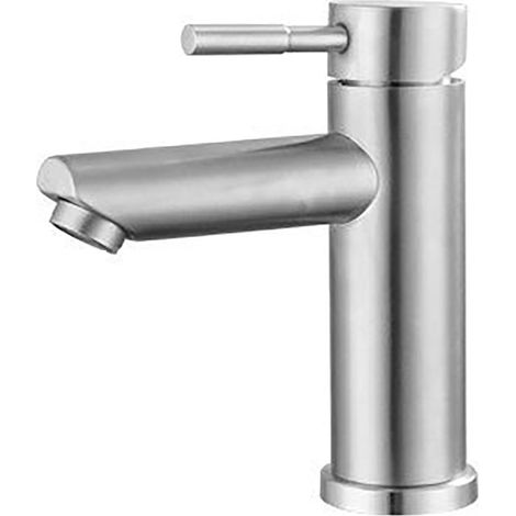 Robinet de lavabo monocommande (profil bas), eau chaude et froide, acier inoxydable brossé (1/5)