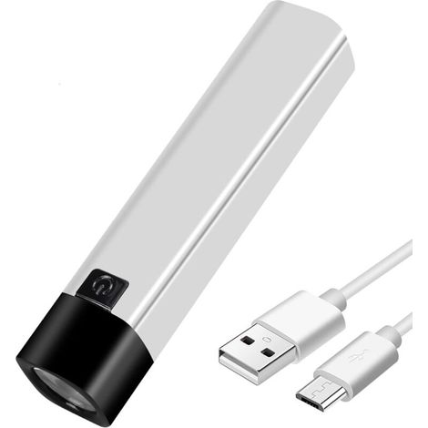 LED Flashlight USB Rechargeable 350 Lumens Mini Flashlight Power Bank Battery 1200 mAh 18650 Ultra Powerful Side Light Torches(White)