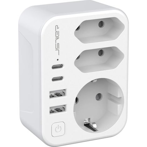 Adaptateur de Voyage USA, avec 2 Ports USB A et 2 Prises Type C (17 W) et 2 Prises Type B pour Le Canada, Les États-Unis, Le Mexique, la Thaïlande et la République Dominicaine (Blanc) (1/5)